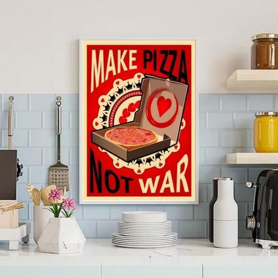 Imagem de Quadro Decorativo Make Pizza Not War 45X34Cm - Madeira Preta