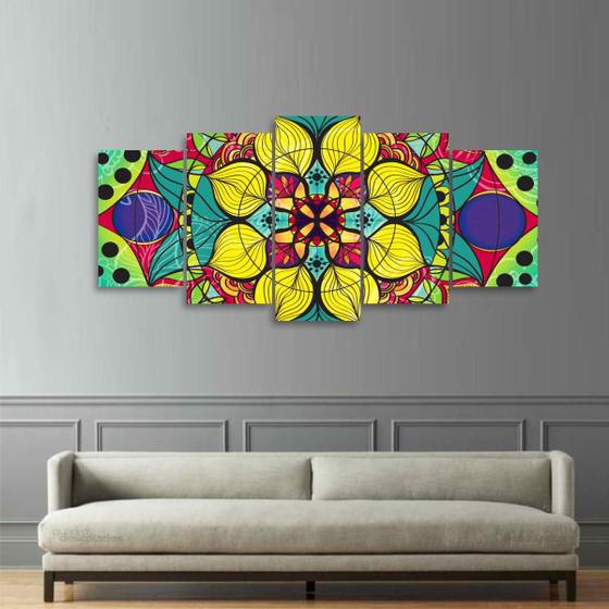 Quadro decorativo Mandala Colorido Mosaico 5 Peças 125x60 2 Menor preço em Quadro decorativo Mandala Colorido Mosaico 5 Peças 125x60 2