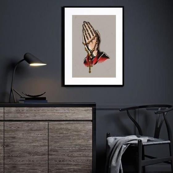 Imagem de Quadro Decorativo Mãos Com Terço - 60X48Cm