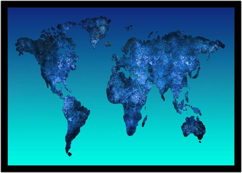Imagem de Quadro Decorativo Mapa-Múndi Artístico Continentes Geografia Sala Escritório Com Moldura RC046