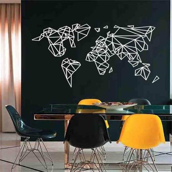 Imagem de Quadro Decorativo Mapa Mundi Geométrico MDF 6mm Marrom