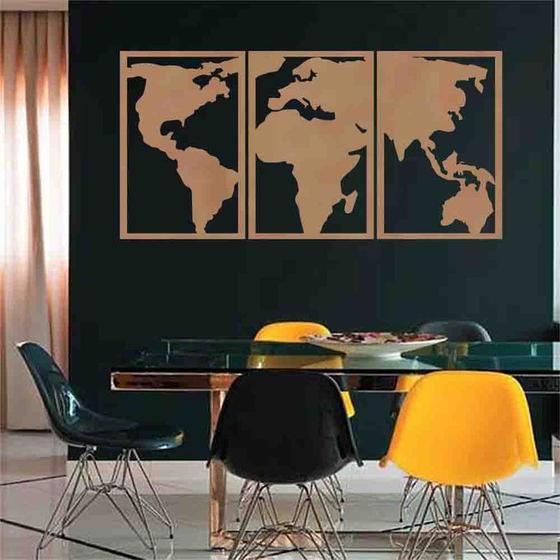 Imagem de Quadro Decorativo Mapa Mundi Político 6mm Com moldura - Mdf