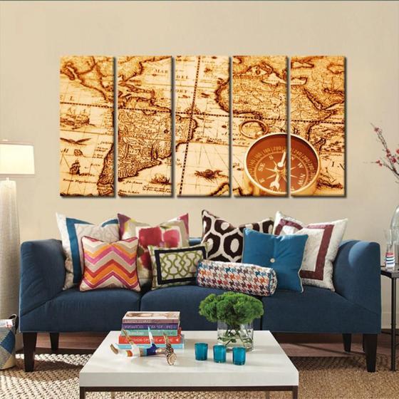 Imagem de Quadro Decorativo Mapa Mundi Retro 140x65 em tecido