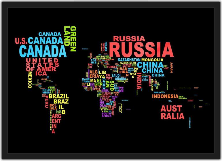 Imagem de Quadro Decorativo Mapas Mundo Países Continentes Decorações Com Moldura G04