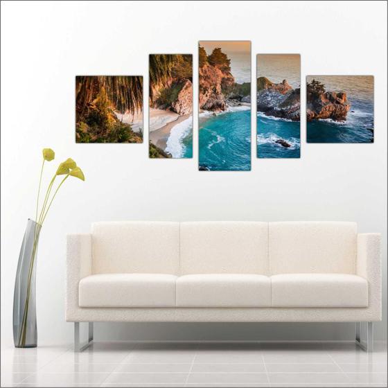 Quadro Decorativo Mar Pedras Praia Paisagem Natureza Com 5 Peças Menor preço em Quadro Decorativo Mar Pedras Praia Paisagem Natureza Com 5 Peças