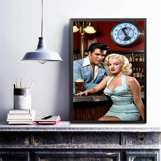 Imagem de Quadro Decorativo Marilyn e Elvis No Bar 33x24cm - com vidro