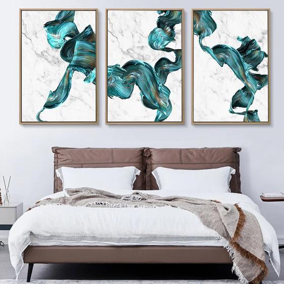 Imagem de Quadro decorativo Mármore abstrato verde e branco turquesa 120X6CM