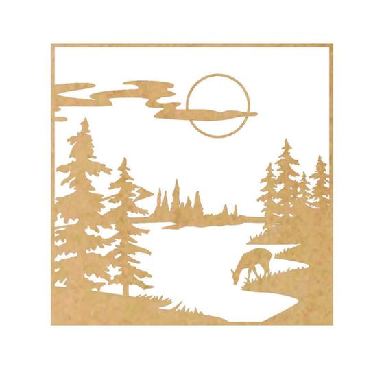 Imagem de Quadro Decorativo Mdf Cru Paisagem Noturna Floresta 40X20Cm