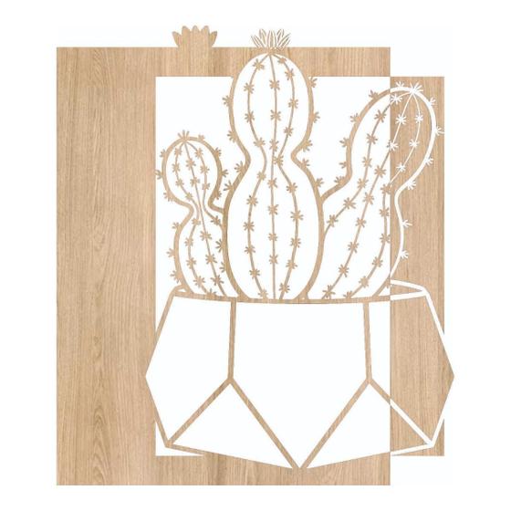 Imagem de Quadro Decorativo Mdf Marfim Trio Cacto 40X20Cm