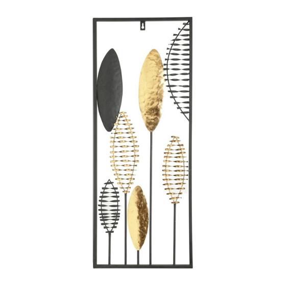 Imagem de Quadro Decorativo Metal Folhas Preto/Dourado 32x8cm Rojemac 60526