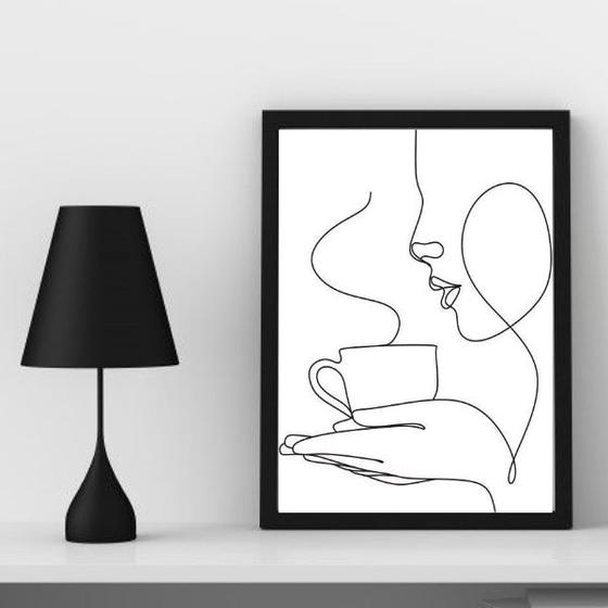 Imagem de Quadro Decorativo Minimalista Café OneLine 24x18cm - com vidro