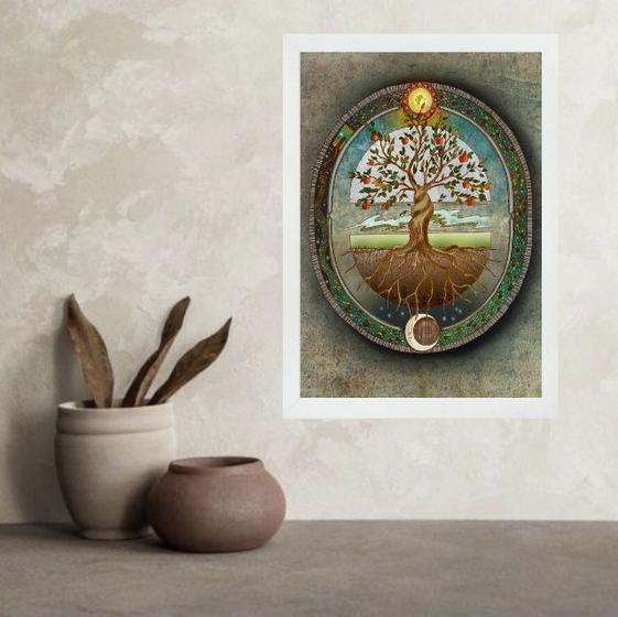 Imagem de Quadro Decorativo Místico Árvore Da Vida 24x18cm - com vidro