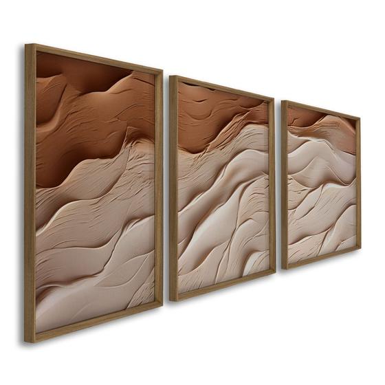 Imagem de Quadro Decorativo Modelo Areia De Parede com 3 telas 50x75 e 60x90 para Sala Casa de Praia Lavabo