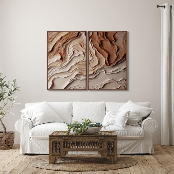 Imagem de Quadro Decorativo Modelo Barro com 2 Telas 50x75 e 60x90 de Parede para Sala Quarto Escritório