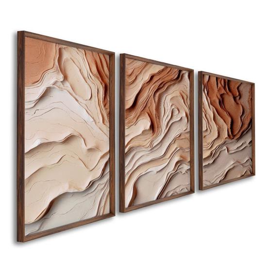 Imagem de Quadro Decorativo Modelo Barro com 3 Telas para Sala, Casa de Praia, Lavabo 60cm X 90cm Sem Vidro