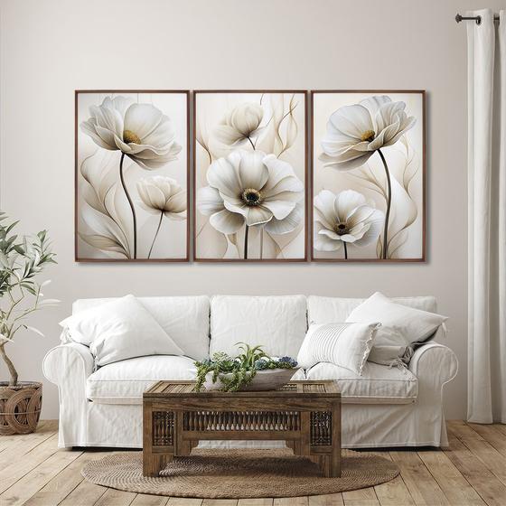 Imagem de Quadro Decorativo Modelo Floral II com 3 Telas de Parede para Sala Quarto Escritório