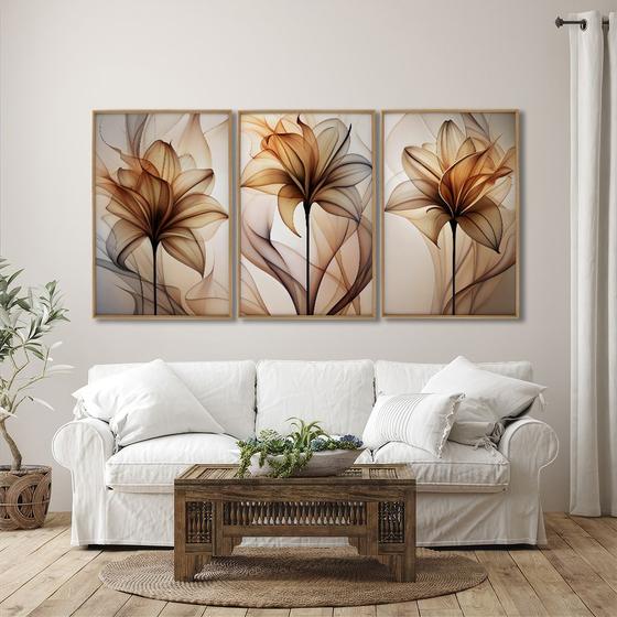 Imagem de Quadro Decorativo Modelo Floral V com 3 Telas de Parede para Sala Quarto Escritório