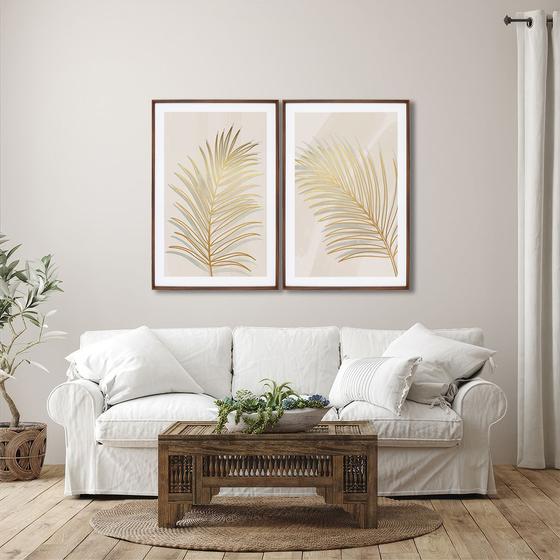 Imagem de Quadro Decorativo Modelo Folha Dourada com 2 telas 50x75 e 60x90 para Sala Quarto Escritório