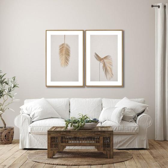 Imagem de Quadro Decorativo Modelo Pena Dourada com 2 Telas para Sala, Quarto, Escritório 60cm X 90cm Com Vidro