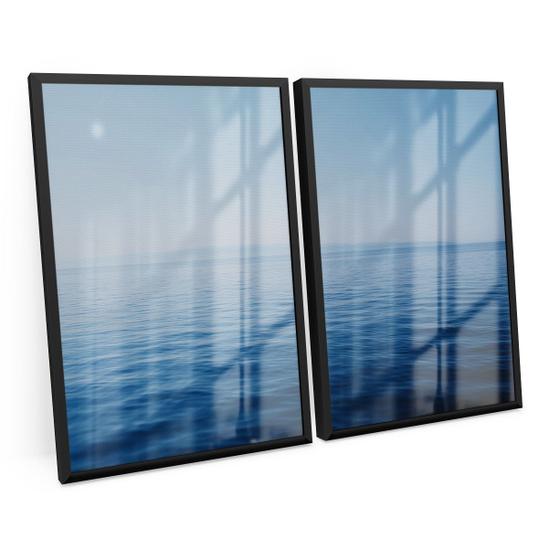 Imagem de Quadro Decorativo Moderno Paisagem Vista Para Para Mar Céu Azul Oceano Kit 2 Telas C/ Vidro - Bimper