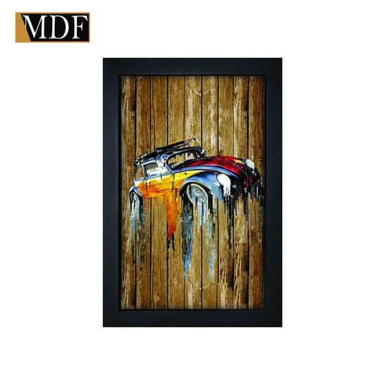 Imagem de Quadro Decorativo Moldura Pintada Gel Fusca Surf 30x20 Mdf Adesivado