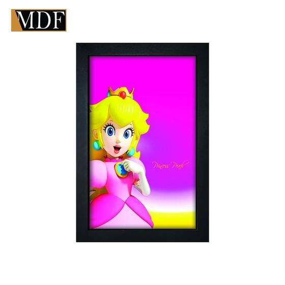 Imagem de Quadro Decorativo Moldura Pintada Gel Princesa Peach 30x20 Mdf Adesivado
