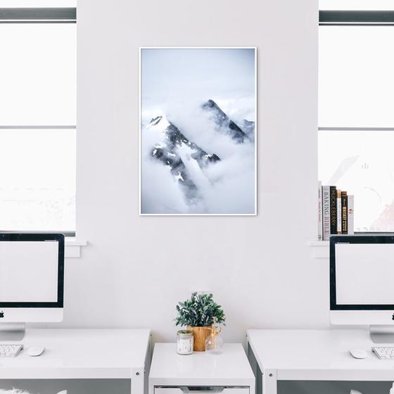Imagem de Quadro Decorativo Montanha Nevada Moldura Filete, Branca