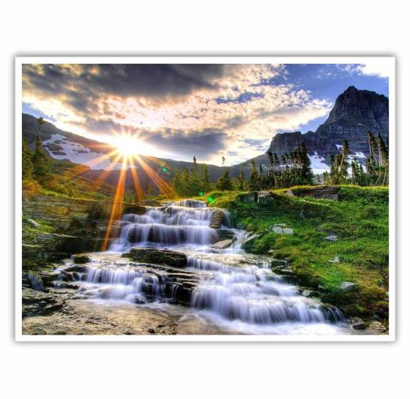 Imagem de Quadro Decorativo Montanhas Cachoeira Sol 90x60 Sala Quarto