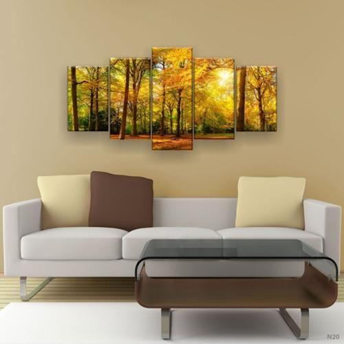 Imagem de Quadro Decorativo Mosaico 5 Peças Arvores Com Raio De Sol