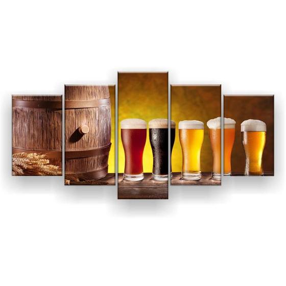 Imagem de Quadro Decorativo Mosaico 5 Peças Barril Cerveja Chopp