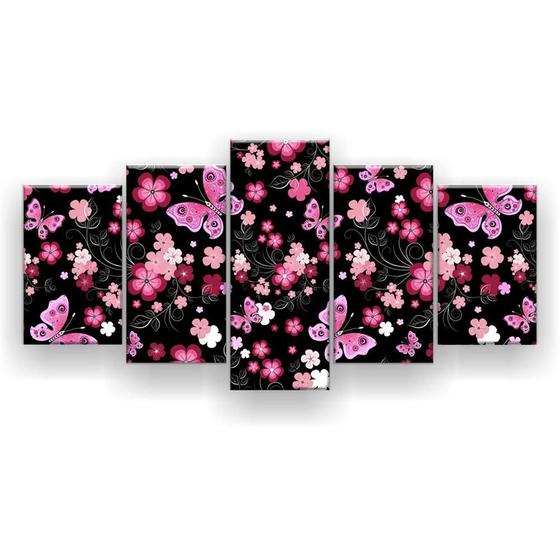 Imagem de Quadro Decorativo Mosaico 5 Peças Borboletas Rosa