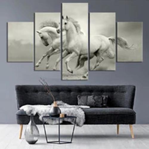 Imagem de Quadro Decorativo Mosaico 5 Peças Cavalos Brancos Correndo