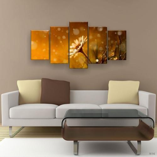 Imagem de Quadro Decorativo Mosaico 5 Peças Flor E Chuva