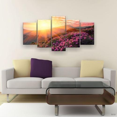 Imagem de Quadro Decorativo Mosaico 5 Peças Flores Pôr Do Sol