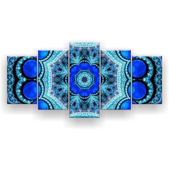 Quadro Decorativo Mosaico 5 Peças Mandala Laço Azul Menor preço em Quadro Decorativo Mosaico 5 Peças Mandala Laço Azul