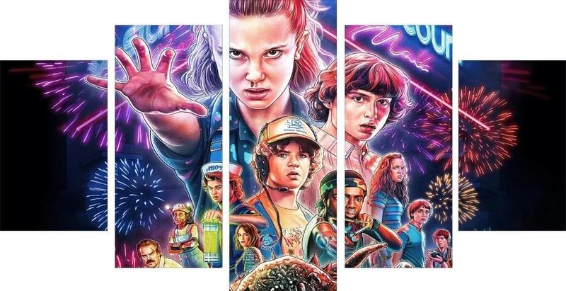 Imagem de Quadro Decorativo Mosaico 5 Peças Mdf Stranger Things