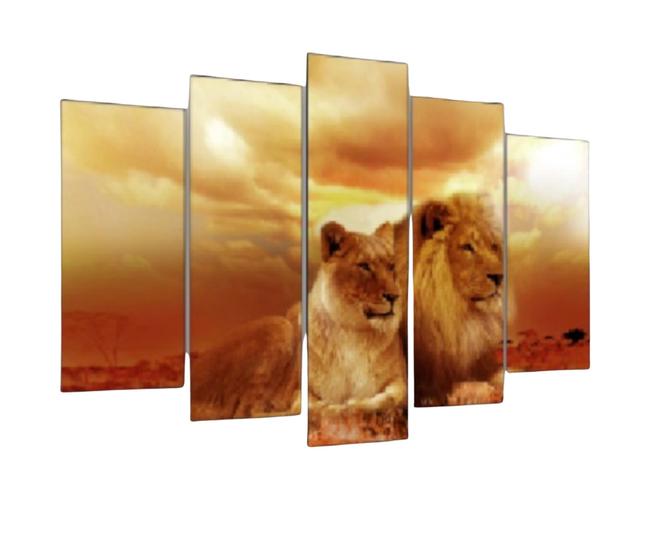 Imagem de Quadro Decorativo Mosaico 5 Peças Mod041 Leão E Leoa Sol