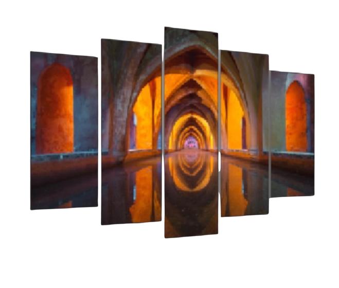 Imagem de Quadro Decorativo Mosaico 5 Peças Mod048 Túnel Templo Arte