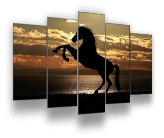 Imagem de Quadro Decorativo Mosaico 5 Peças Mod086 Cavalo Por Do Sol