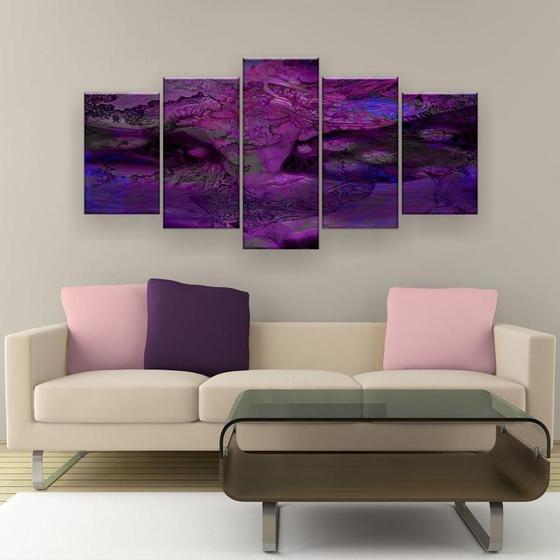 Imagem de Quadro Decorativo Mosaico 5 Peças Mulher Violeta Psicodélica