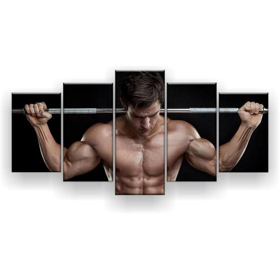 Imagem de Quadro Decorativo Mosaico 5 Peças Ombro Barra Homem Fitness