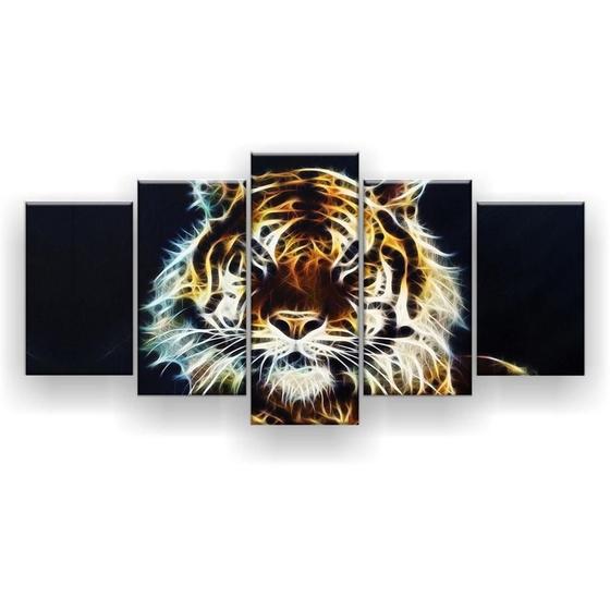 Imagem de Quadro Decorativo Mosaico 5 Peças Tigre Brilho