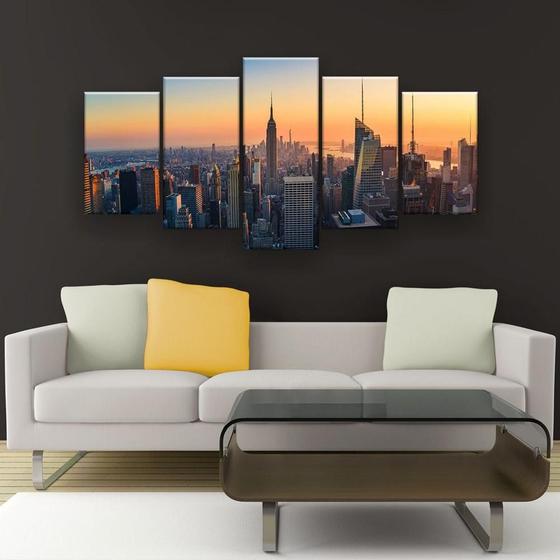 Imagem de Quadro Decorativo Mosaico 5 Peças Vista Aérea De Manhattan