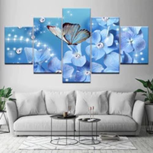 Imagem de Quadro Decorativo Mosaico De 5 Peças Flor E Borboletas Azuis