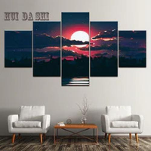 Imagem de Quadro Decorativo Mosaico De 5 Peças Por Do Sol Nuvens