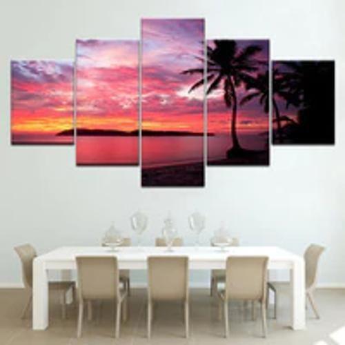 Imagem de Quadro Decorativo Mosaico De 5 Peças Praia Coqueiro Rosa