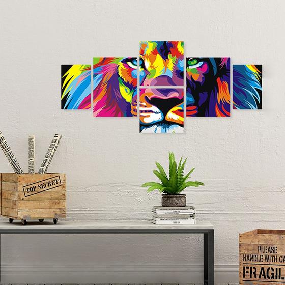 Imagem de Quadro Decorativo Mosaico Kit Placas Leão Colorido
