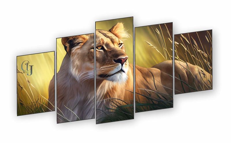 Imagem de Quadro Decorativo Mosaico Leoa 5 Peças