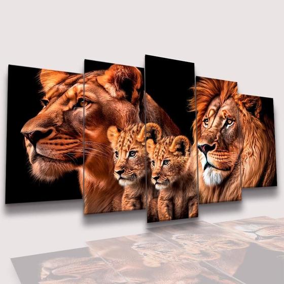 Imagem de Quadro Decorativo Mosaico Leões com 2 filhotes