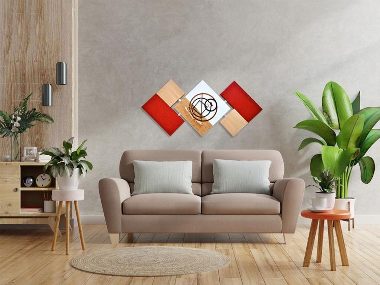 Imagem de Quadro Decorativo Mosaico Vermelho Estilo Abstrato Artesanal